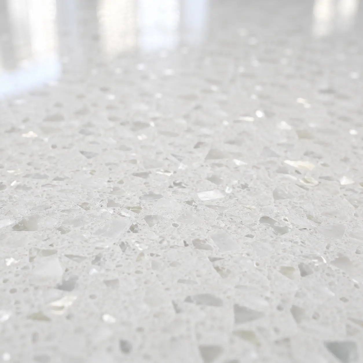 Close-up of quartz countertop surface showing no scratches or staining — covered under Sinno warranty
