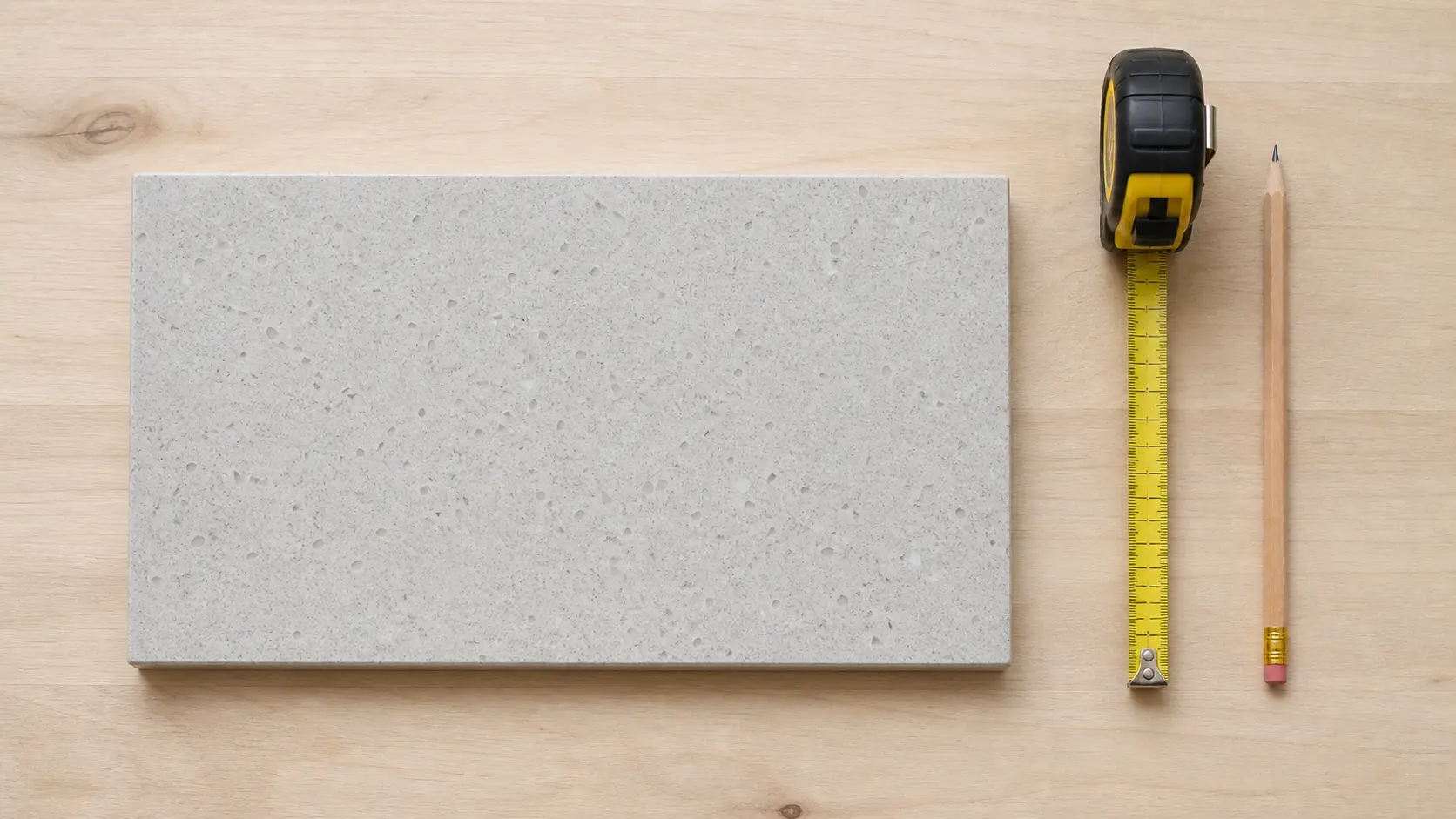 Overhead flat lay of a stone countertop sample with labelled sections showing backsplash, profile, and edge, used to illustrate countertop terminology Overhead flat lay of a stone countertop sample with labelled sections showing backsplash, profile, and edge, used to illustrate countertop terminology
