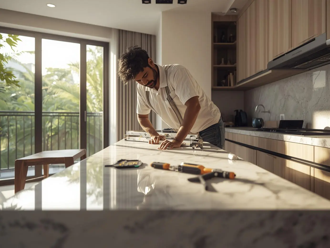 Worker Installing Silestone