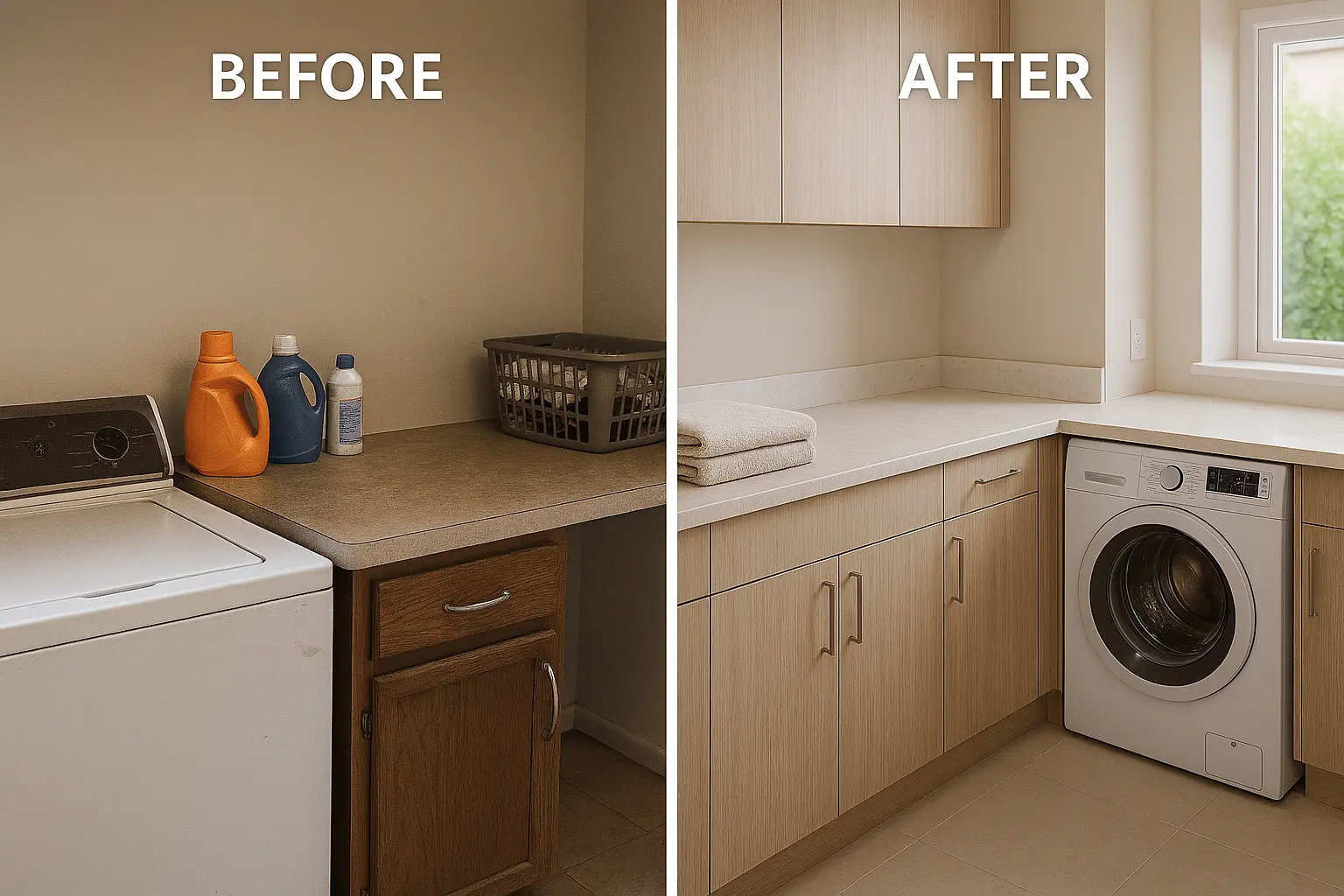 Transform your laundry space: before and after quartz countertop installation