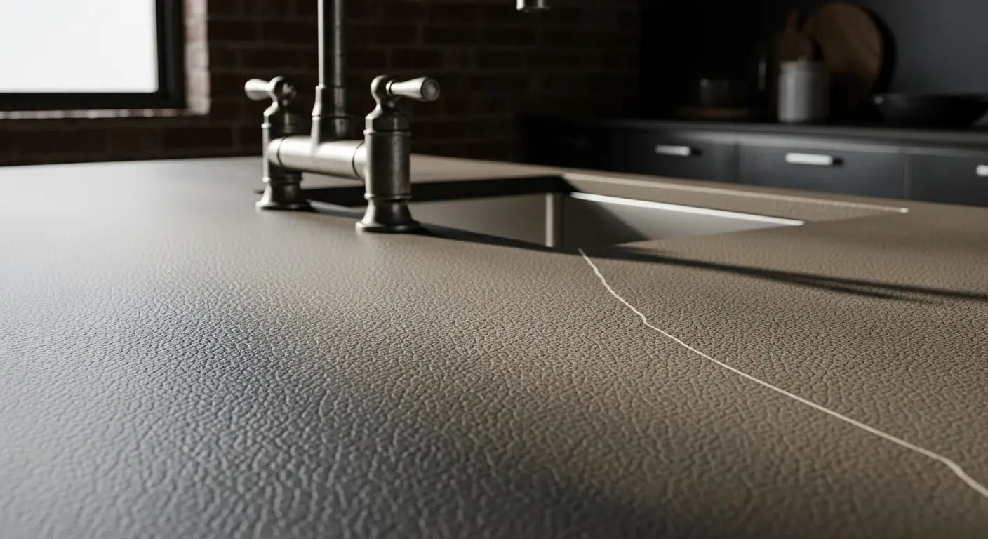 Leather-textured quartz showing tactile surface under raking light