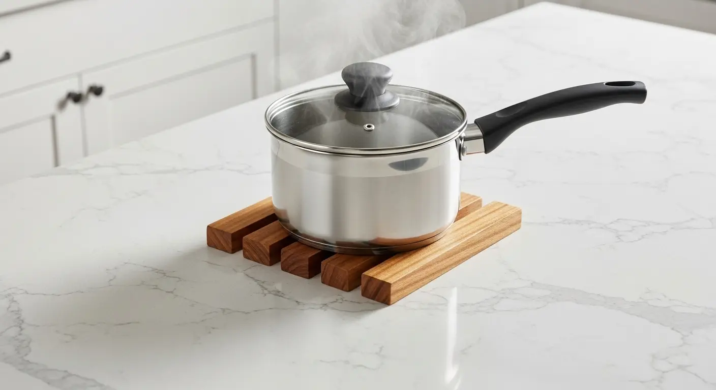 Using a trivet to protect quartz from hot cookware