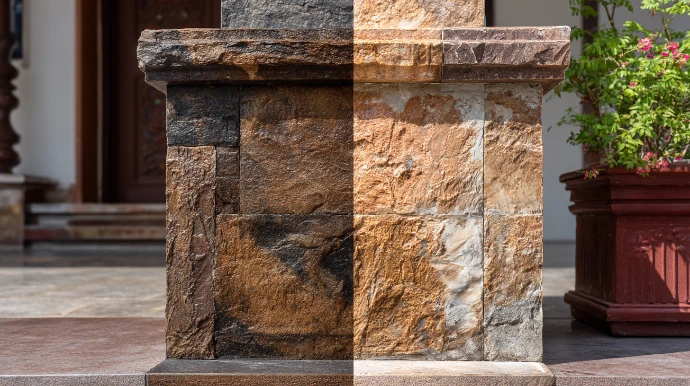 split view of stone pillar