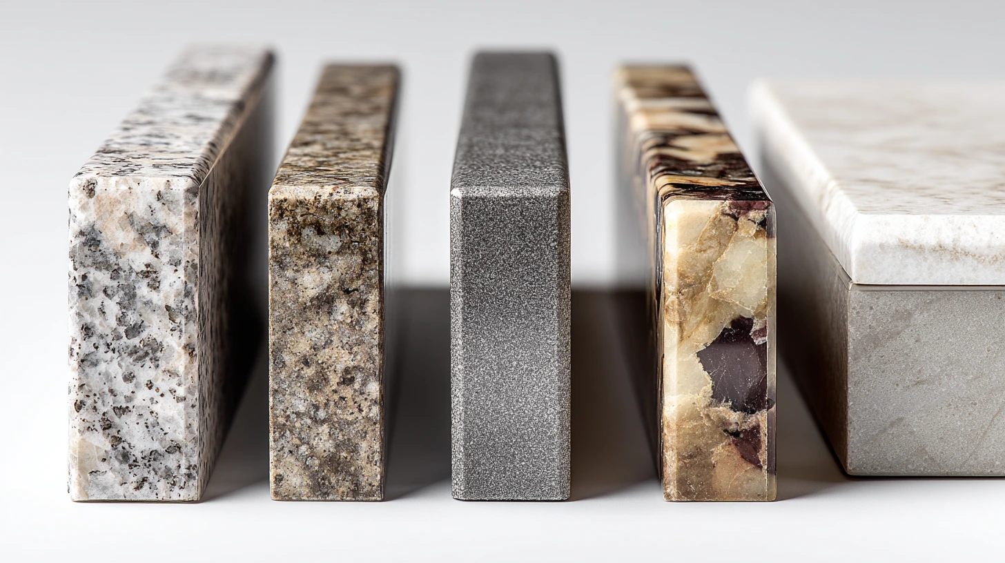 Side-by-side comparison of decorative quartz edge profiles versus simple porcelain pencil edge