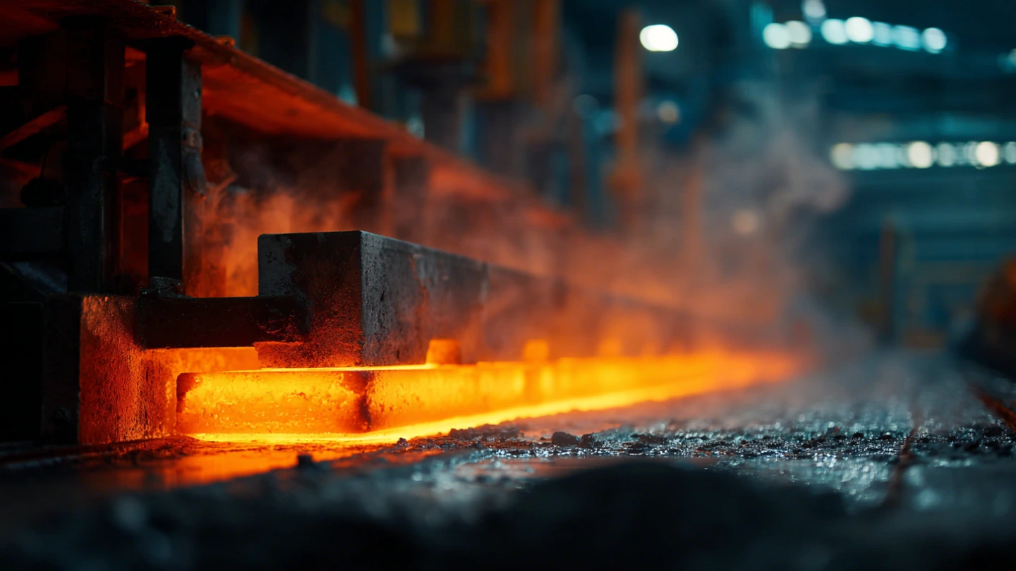 Sintered stone manufacturing process showing extreme heat and pressure fusion of natural minerals Sintered stone manufacturing process showing extreme heat and pressure fusion of natural minerals