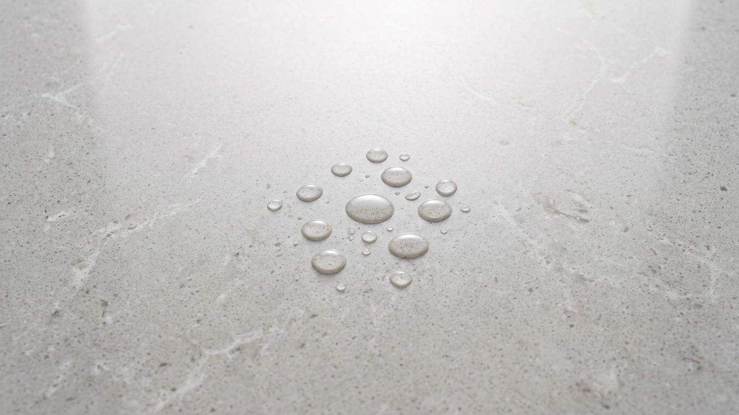 Close-up of a stone bathroom vanity top surface showing texture and finish detail